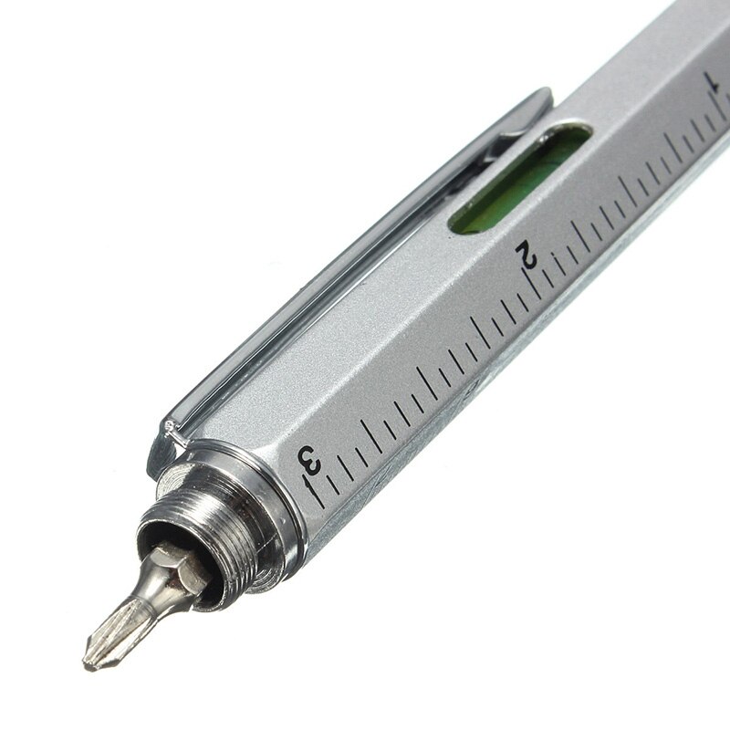 Multifunktionel skruetrækker lineal vaterpas kuglepen med top og skala stylus til touch screen værktøjspenn