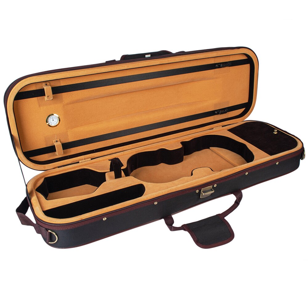 1/2 Full Size Violin Case Carrying Bag Oblong Shape Hard Case with Plush Lining Hygrometer Shoudler Straps