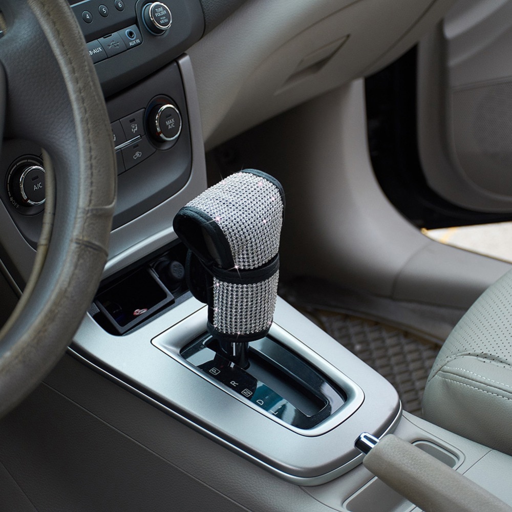 Cubierta pomo de palanca de cambios con estilo para collares y pomo de cambio de coche con diamantes brillantes ostentosos decoración cubiertas de estacionamiento accesorios para automóviles PU