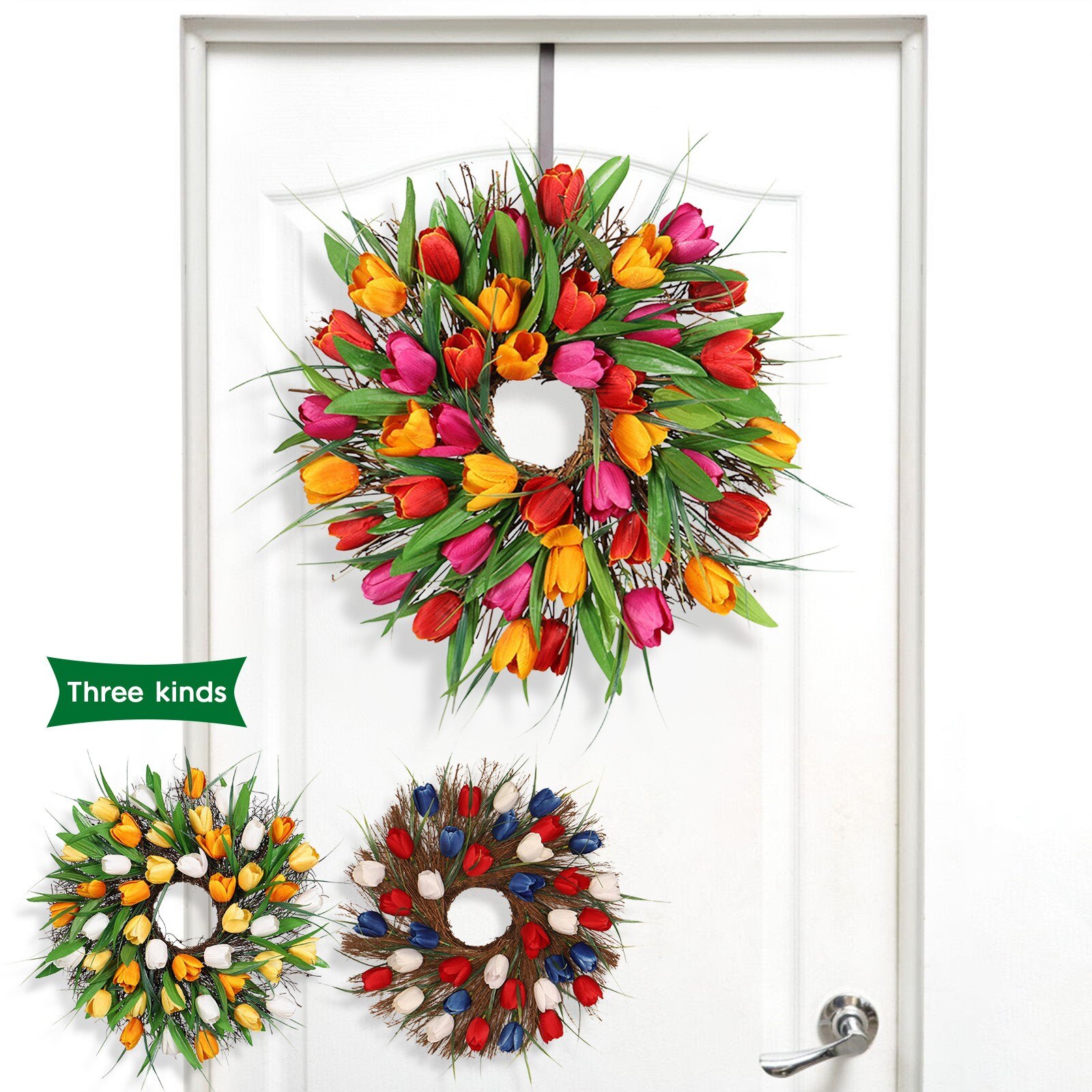 17 Inch Simulation Tulip Wreath Long Leaf Garland Wall Hanging Door Home Decoration Garland Wreaths Door Hanging Accessories