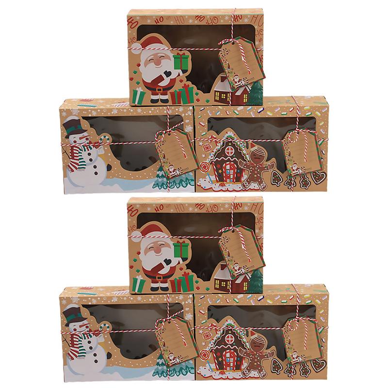 Christmas Packing Boxes Gingerbread Boxes Kraft Paper Candy Storage Boxes PVC Window Biscuit Boxes for Party Mall Store Xmas: 6Pcs