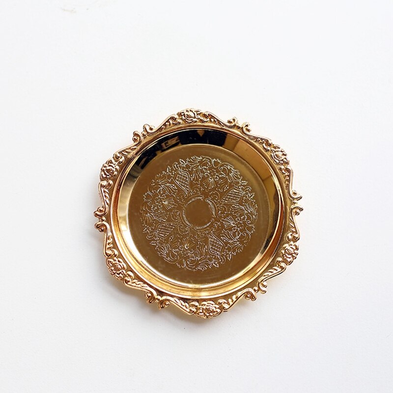 Metal Sauce Plate Round Tray for Fruit Dessert Cake Decorating Storage Plates for Necklace Ring Earrings Show Photo Props: S1  Tray