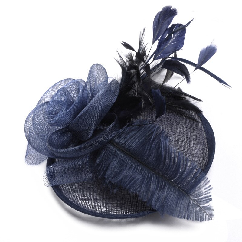 Europese En Amerikaanse Vrouwen Hoeden Populaire In Lente En Zomer Hennep Garen Struisvogel Haar Westerse-Stijl Banket Hoed zwarte Hoed: Navy Blue
