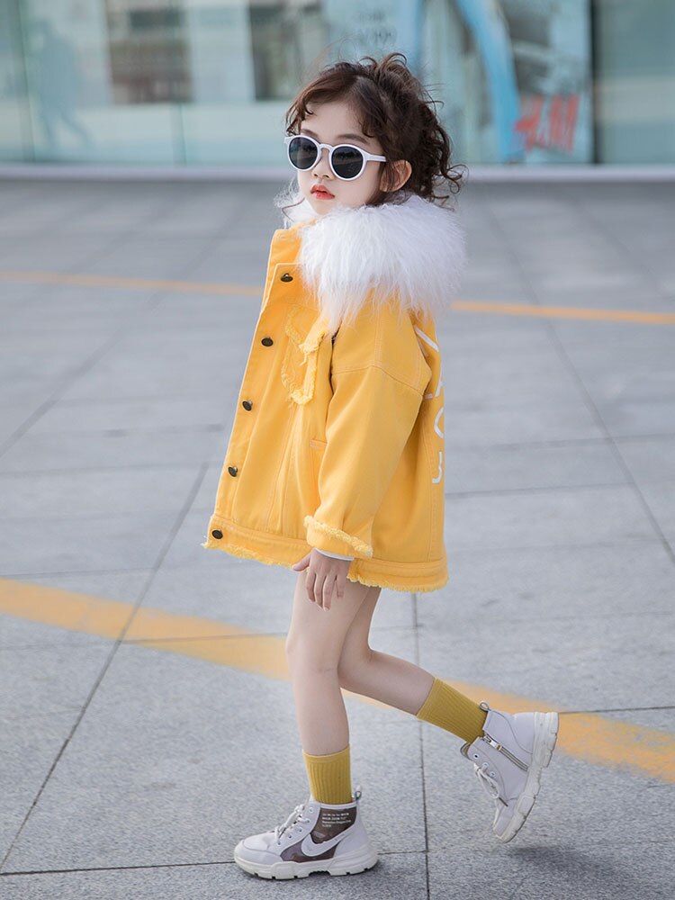 Kinderen meisjes bontkraag capuchon plus fluwelen jassen winter warme jassen kinderen dikke bovenkleding tiener tops 4-16y w1176