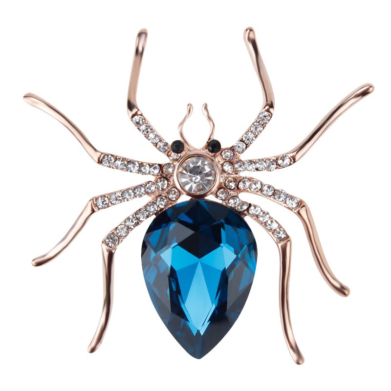 Baiduqiandu Brand Glass Crystal Spider Brooch Pins in Red Purple Blue Colors: BLUE and gold