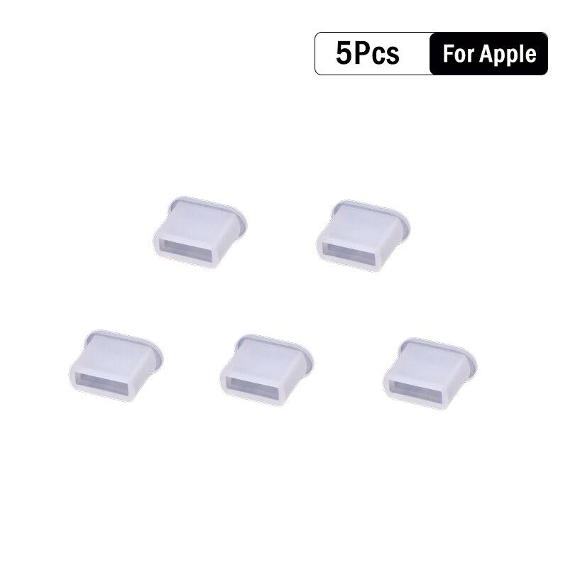 10/5/1Pcs Universele Stof Plug Protector Cap Usb Type C &amp; Micro Usb &amp; Ios Opladen datakabel Mannelijke Stofkap Voor Apple Iphone Mi: 5Pcs For Apple