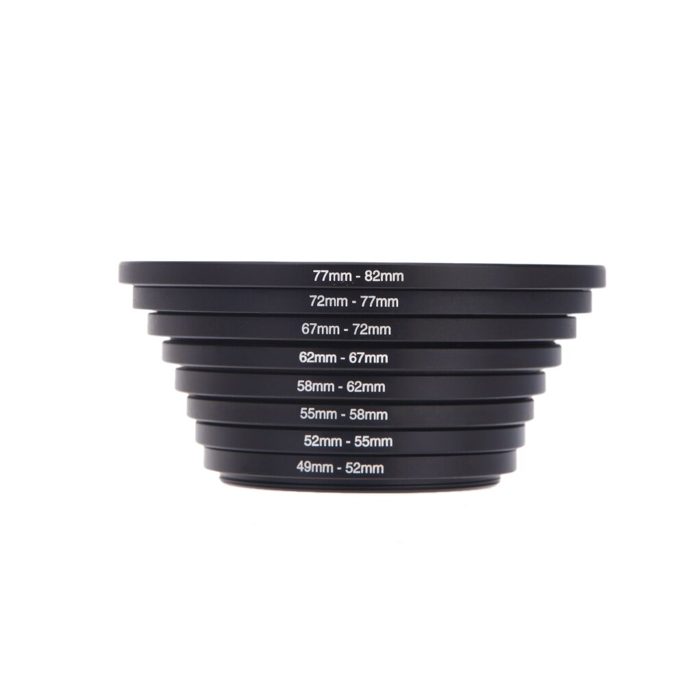 8pcs Filter Lens Step Up Rings Adapter Set 49-52-55-58-62-67-72-77-82mm 49mm-82mm Filter Lens Camera Accessories