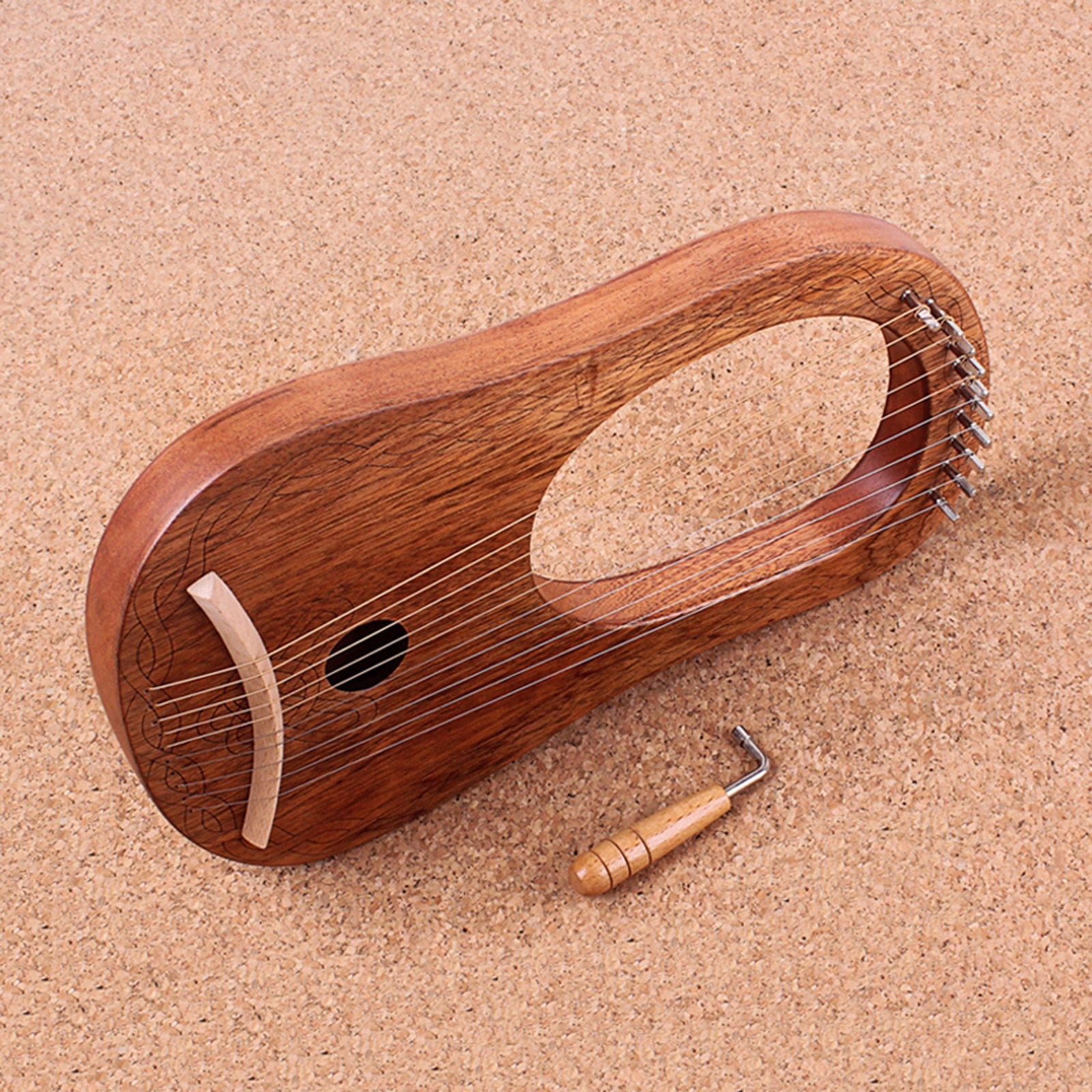 1pc Carved 10-string Lyre Harp with Tuning Wrench for Kids Adults