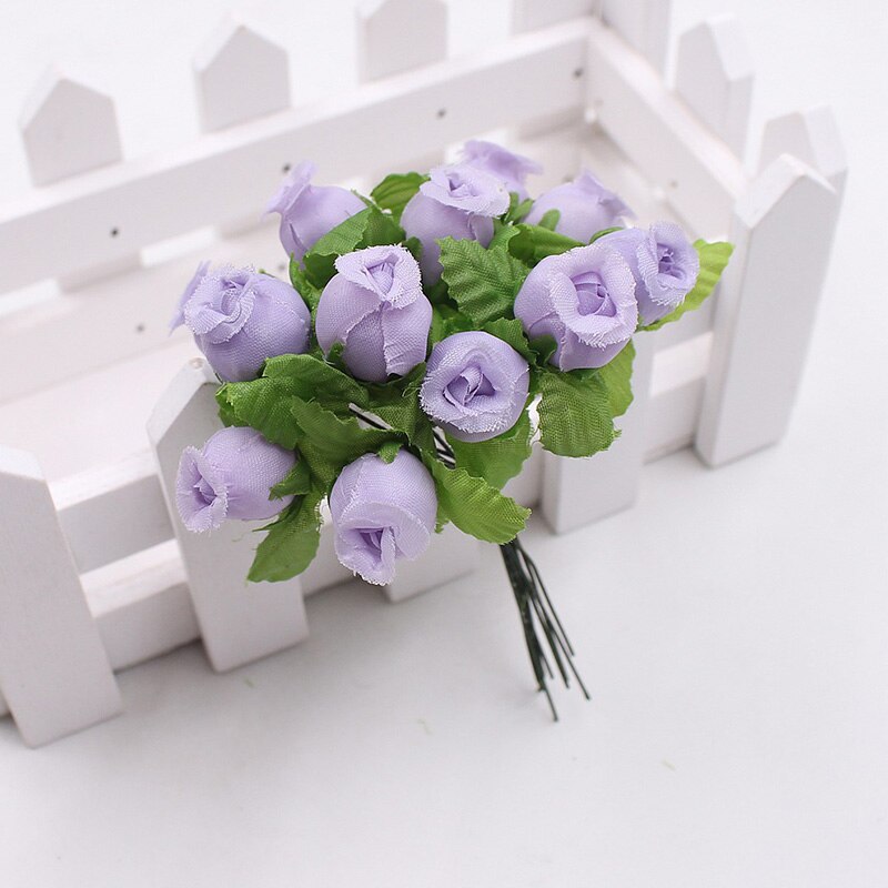 1 bukett 12 blomhuvuden mini ros konstgjord siden blomgren små rosenknoppar för hemmet bröllopsfest gör-det-själv-inredning: 6