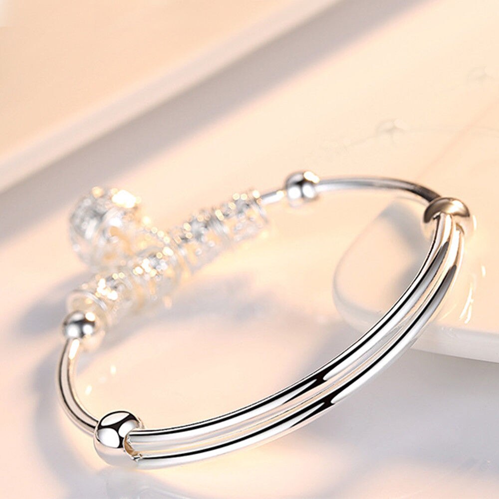 Vrouwen Sieraden Charm Kunstmatige Stone Bangle Manchet Armband Bal Bel Hangers Sliver 925 Sterling Zilver