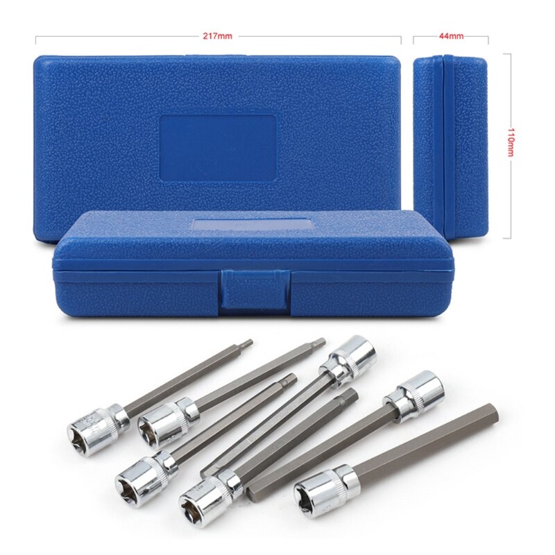 7 Stuks Extra Lange Hex Bit Socket Set Torx Bit Set Metric Chrome Vanadium Staal Bits 3/8 "Drive 3mm -10Mm Duurzaam