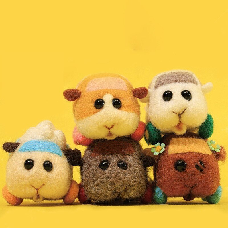 Pokefipui de fieltro de lana, carrito de cerdito de Guinea, hámster, hecho a mano, Material, bolsa, muñeca, 1 Juego
