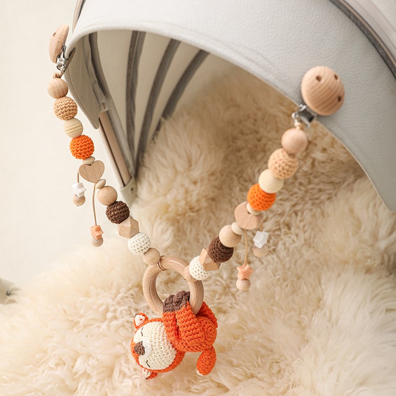 Cartoon Dier Wandelwagen Speelgoed Houten Kinderwagen Clip Speelgoed Gehaakte Rammelaar Ketting Mobiele Houder Dummy Clip Speenketting Voor Baby Cadeau