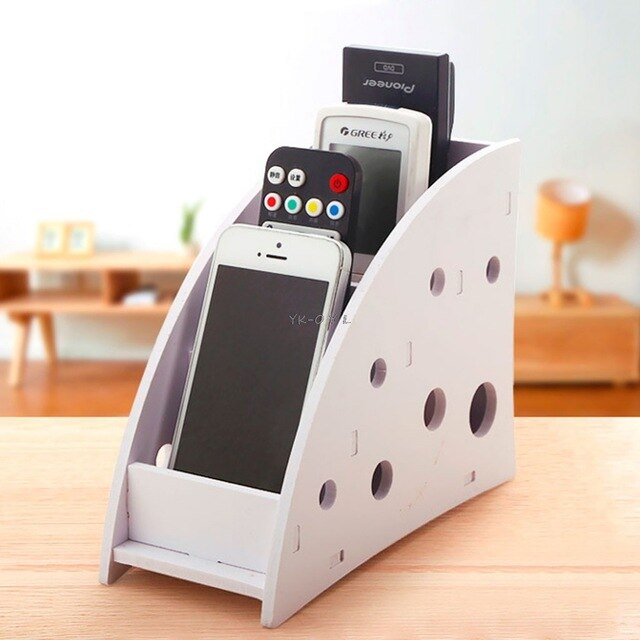 Eco-friendly Plastic Wood TV Air Conditioner Remote Control Holder Home Office Sundries Storage Case Desk Organizer Box