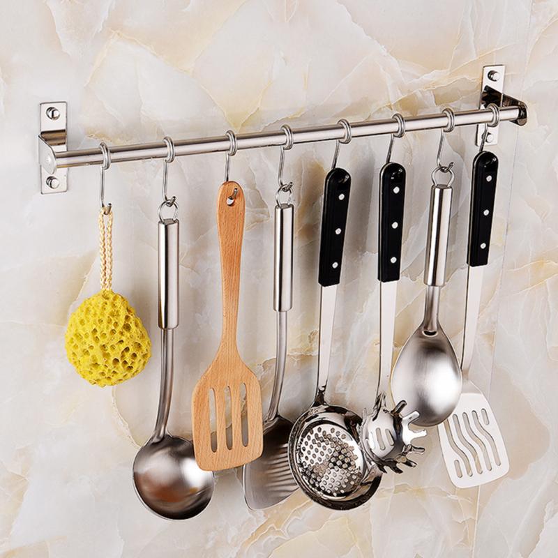 Kitchen Hook Hangers Flexible Storage Stainless Steel for Spoon Colander 6 Hooks Home Strip Rolled 1PC
