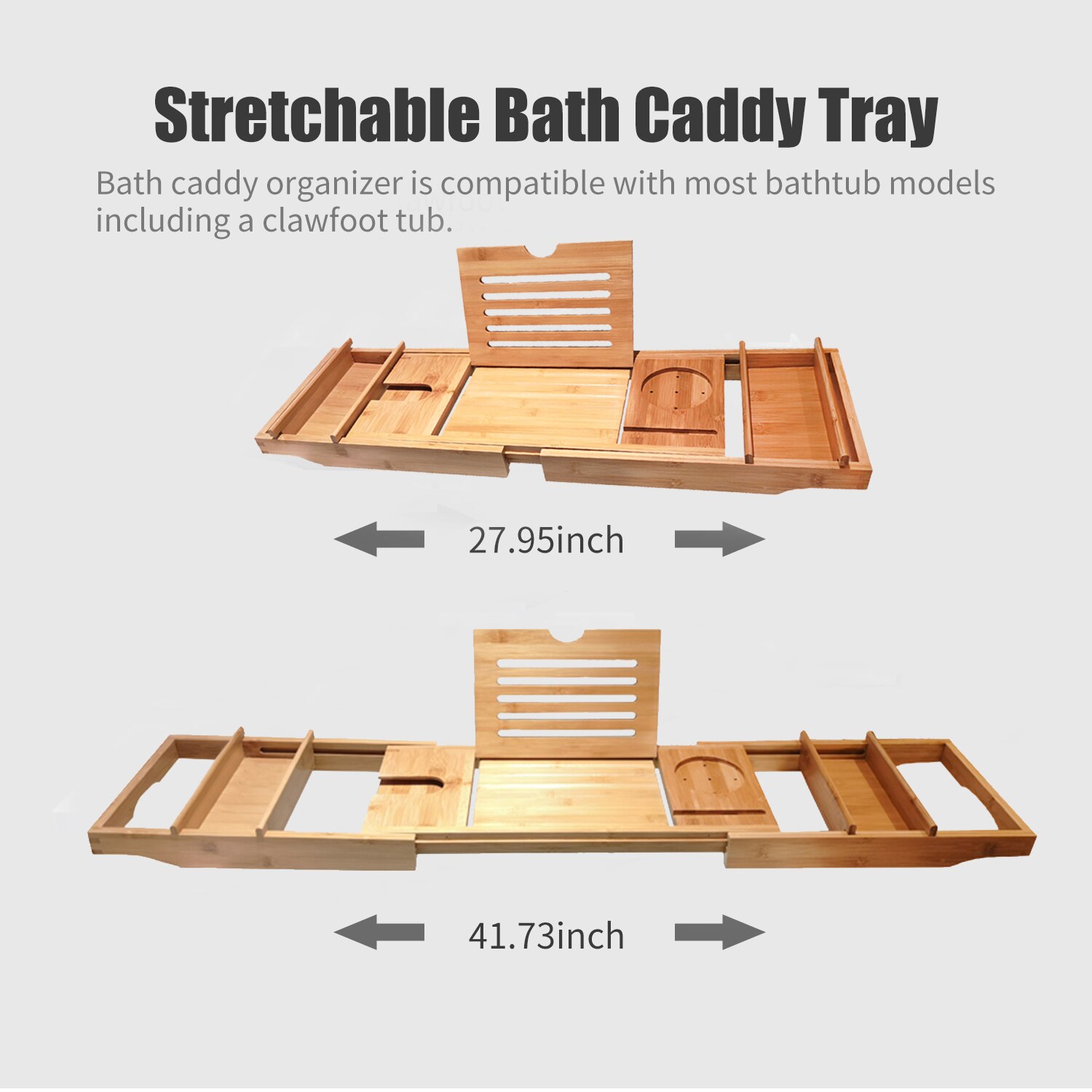 Bathroom Organizer Bamboo Caddy Tray Adjustable Bathtub Caddy Organizer Bathroom Book Wine Glass Holder Tablet Phone Holder Rack