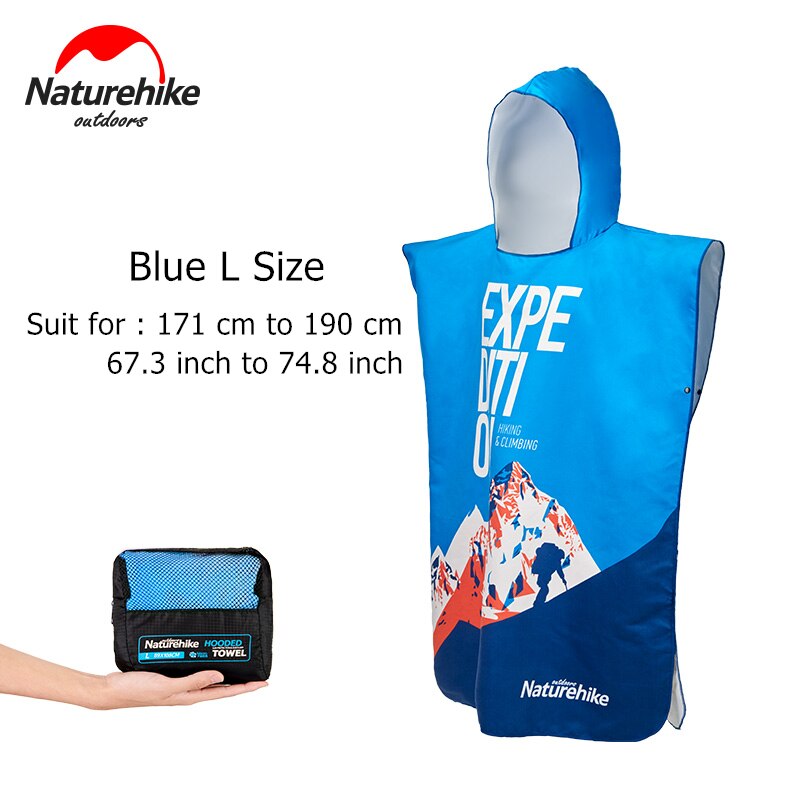 Naturehike Quick Dry Strand Handtuch Microfibe Schwimmen Handtuch Erwachsene Surf Poncho Handtuch Mit Kapuze Ändern Robe Poncho Bathrope Handtuch: Blue - L