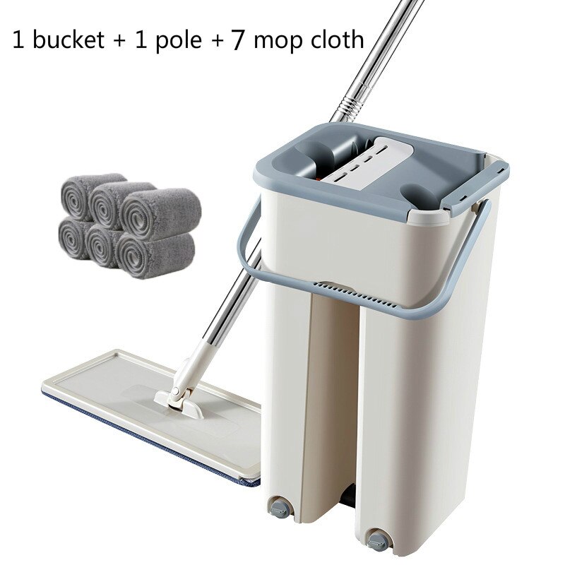 Mopa exprimible para lavar el suelo con cubo Wonderlife Store, limpieza, herramienta de limpiaparabrisas, ofrece rayos, práctico para el hogar: Khaki within 7 pads
