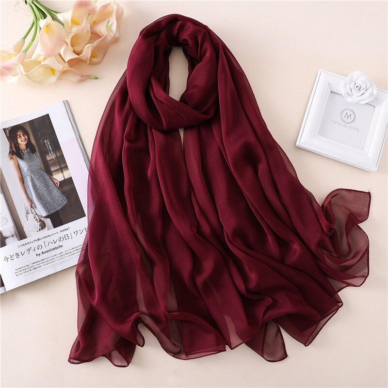2022 Brand Women Scarf Solid Summer Silk Scarves Lady Shawl Wrap Large Size Beach Stoles Pashmina Foulard Hijab