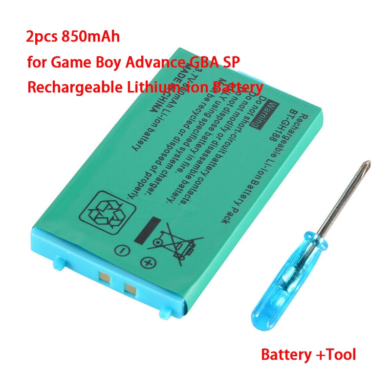2 Pcs 850 Mah Voor Gba Sp Batterij Oplaadbare Batterij Lithium-Ion Batterij Pack Voor Nintendo Game Boy Advance (Met Schroevendraaier)