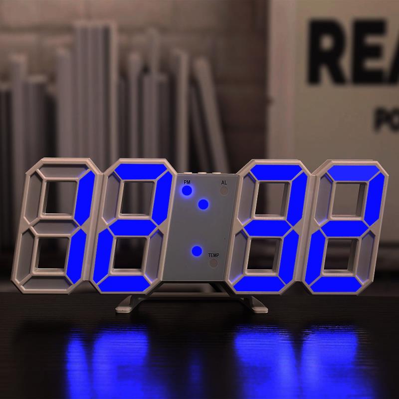 3D Digital Wall Clock Large LED Table Desktop Clock Calendar Temperature Nightlight Stand Alarm USB Electronic Clock Home Decors: A
