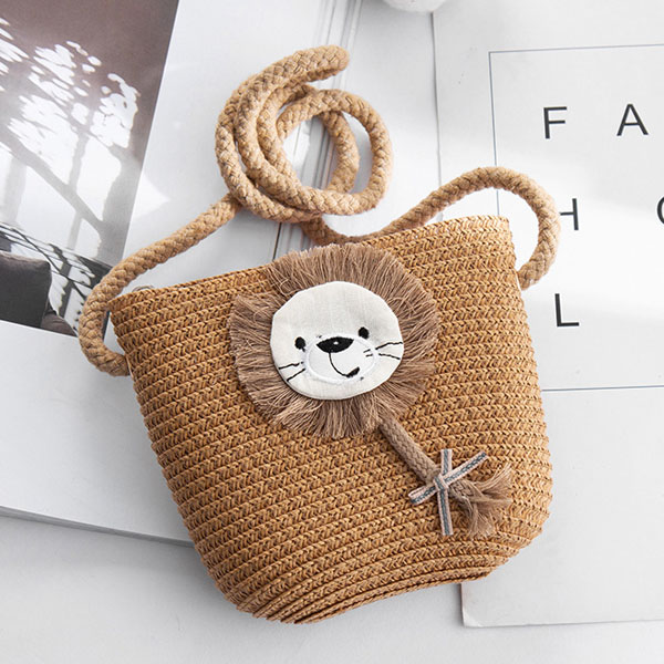 Cartoon Portemonnees Hand Made Kleine Stro Tassen Kinderen Geneigd Schoudertassen Messenger Bag Schattig Meisje Handtassen Kids: Lion-C