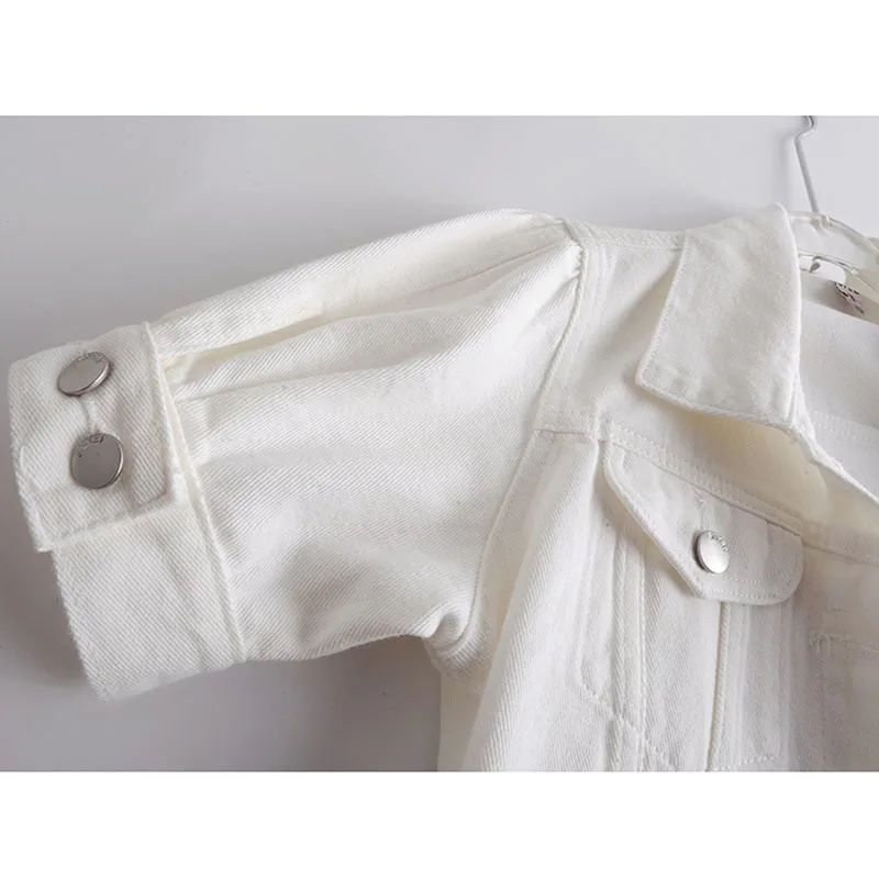 Vår sommer tynn hvit denimjakke frakk kvinner koreansk slank kort cowboy antrekk butikk lommer korte ermer jeansjakker dame