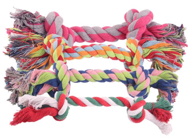 Cuerda de algodón de 18cm para mascota, Juguete para perro, cachorro, gato, nudo masticable, duradera, trenzada, hueso, Limpieza de dientes, Molar, suministros para mascotas (Color aleatorio)