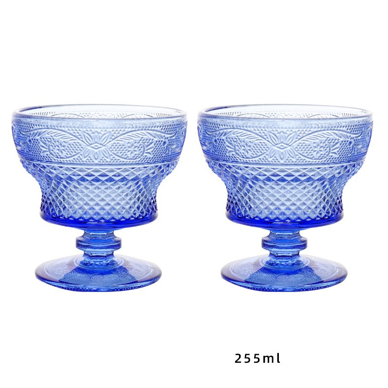 2Pcs Glass Dessert Cups Ice Cream Bowl Sundae Cup Color Retro Juice for Drinking Cup Wedding Party Wine Glasses: Royalblue225ml