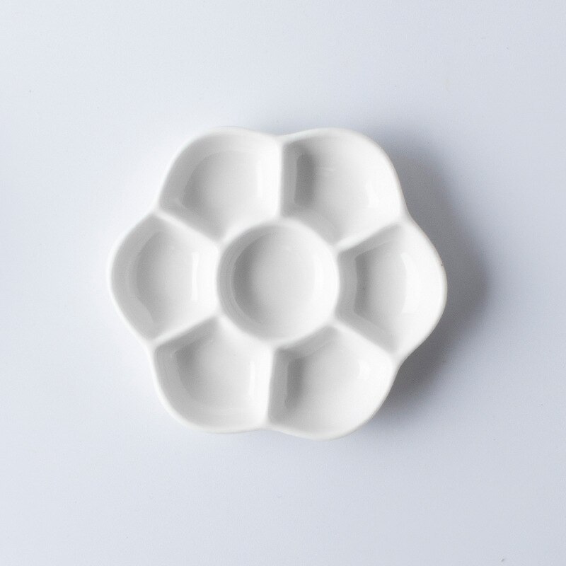 2 Piece Simple Ceramic Multi-grid Palette Watercolor Painting White Porcelain Color Palette Art Supplies: 1pcs-Small palette