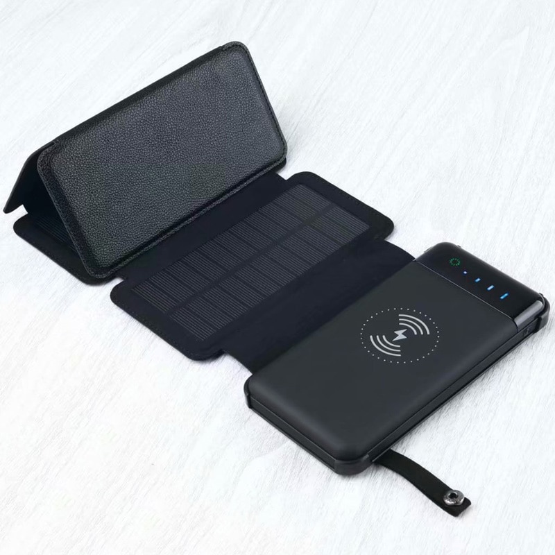 Foldable Solar Power Bank 12000mAh Phone Wireless Charger Waterproof 2USB Type-c External Battery LED Light Powerbank For Xiaomi