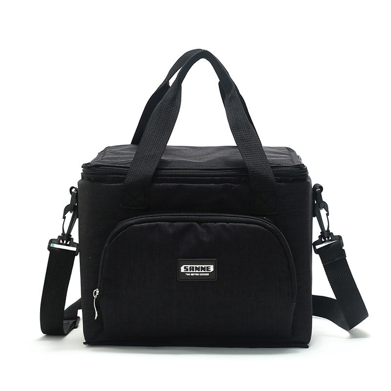 Oxford Double Layer Cooler Lunch Bag Printed Insulated Thermal Food Picnic Handbag Portable Shoulder Lunch Box Tote: black