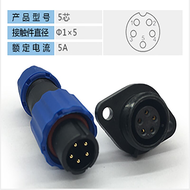 Luchtvaart Plug SP13 IP68 Waterdichte Connector Male Plug & Vrouwelijke Socket 1/2/3 .. 5 ../9P terug Moer Panel Mounted Draad Kabel Connector: SP13-5F