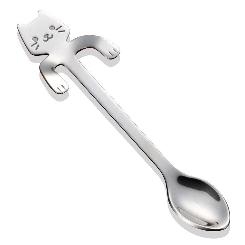 Stainless Steel Cute Cat Shaped Love Coffee Spoon Teaspoon Children Spoon Beautiful 5 Colors Coffee Tea Use Eco Friendly