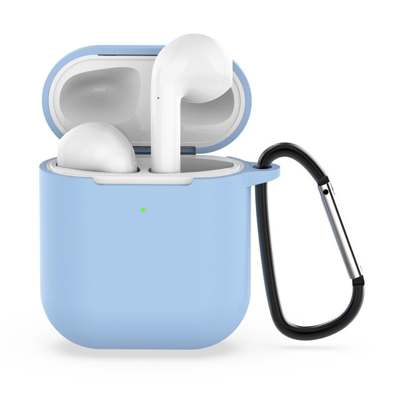 Silikonowe słuchawki etui na Airpods 2. Bezprzewodowe słuchawki pokrowiec ochronny na Apple Airpods2 Air Pods 2 etui z haczykiem: Sky blue
