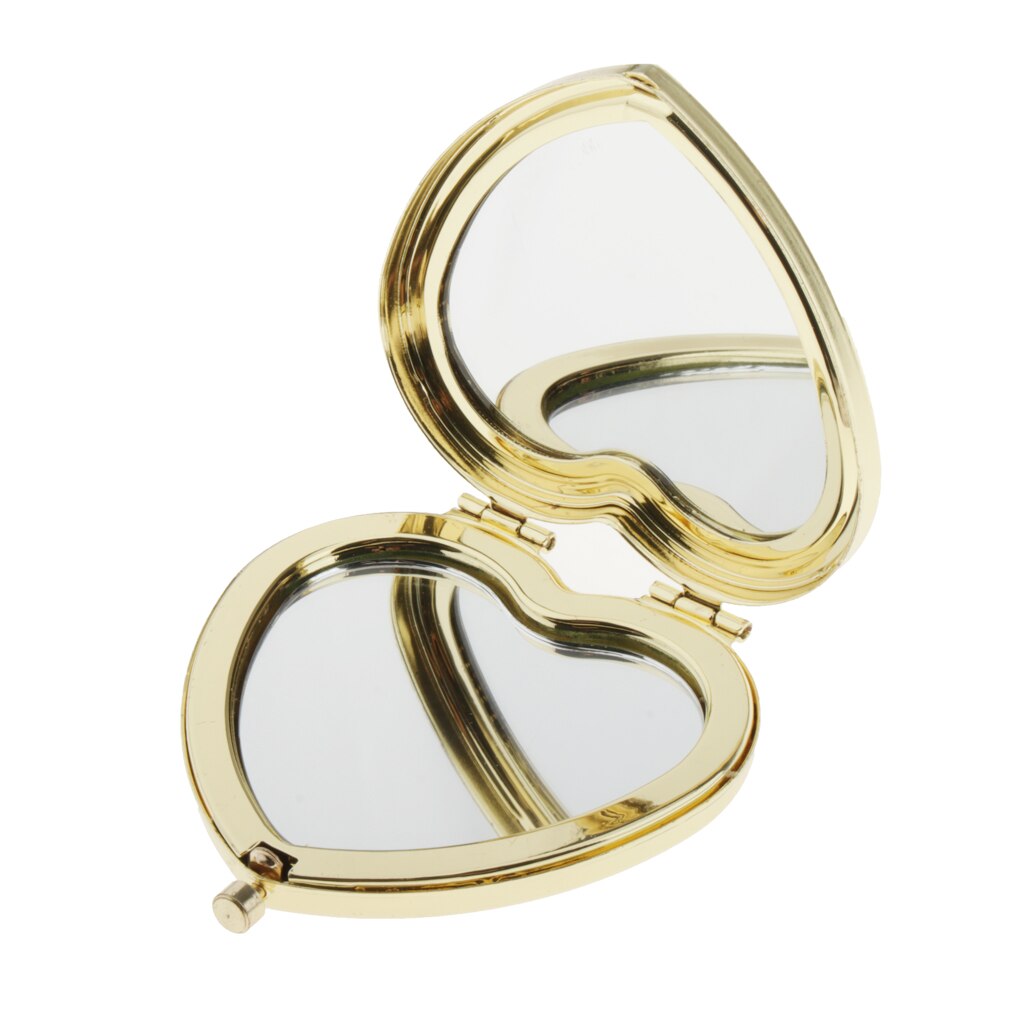 Two Sided Heart shaped Compact Mirror With Metal Frame, 2x Magnification and 1x True View Make Up Mirror