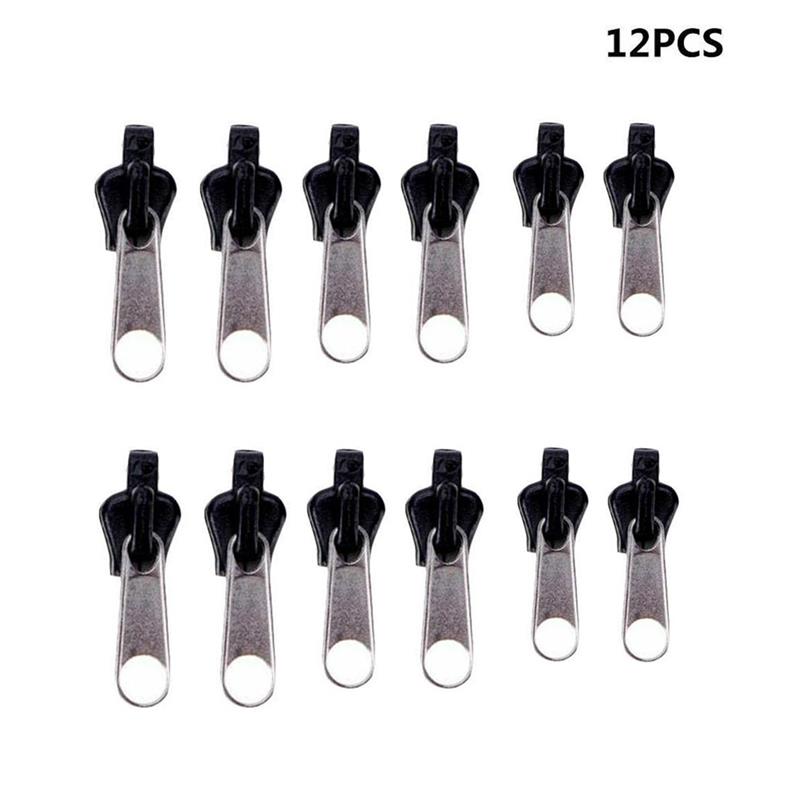 12/6Pcs 3 Sizes Universal Instant Fix Zipper Repair Kit Replacement Zip Slider Teeth Rescue Zippers Sewing Clothes: 12pcs-silver