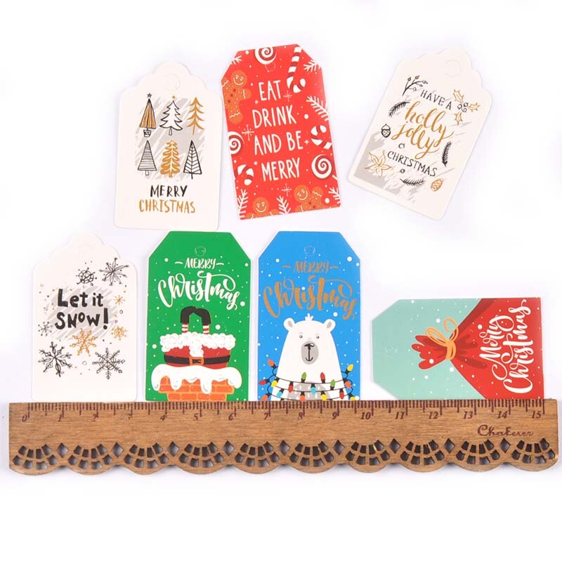 50 pièces papier Kraft mélangé carte père noël arbre papier étiquette HangTag bricolage fête boîte à bonbons étiquette de cuisson décor de noël C3010