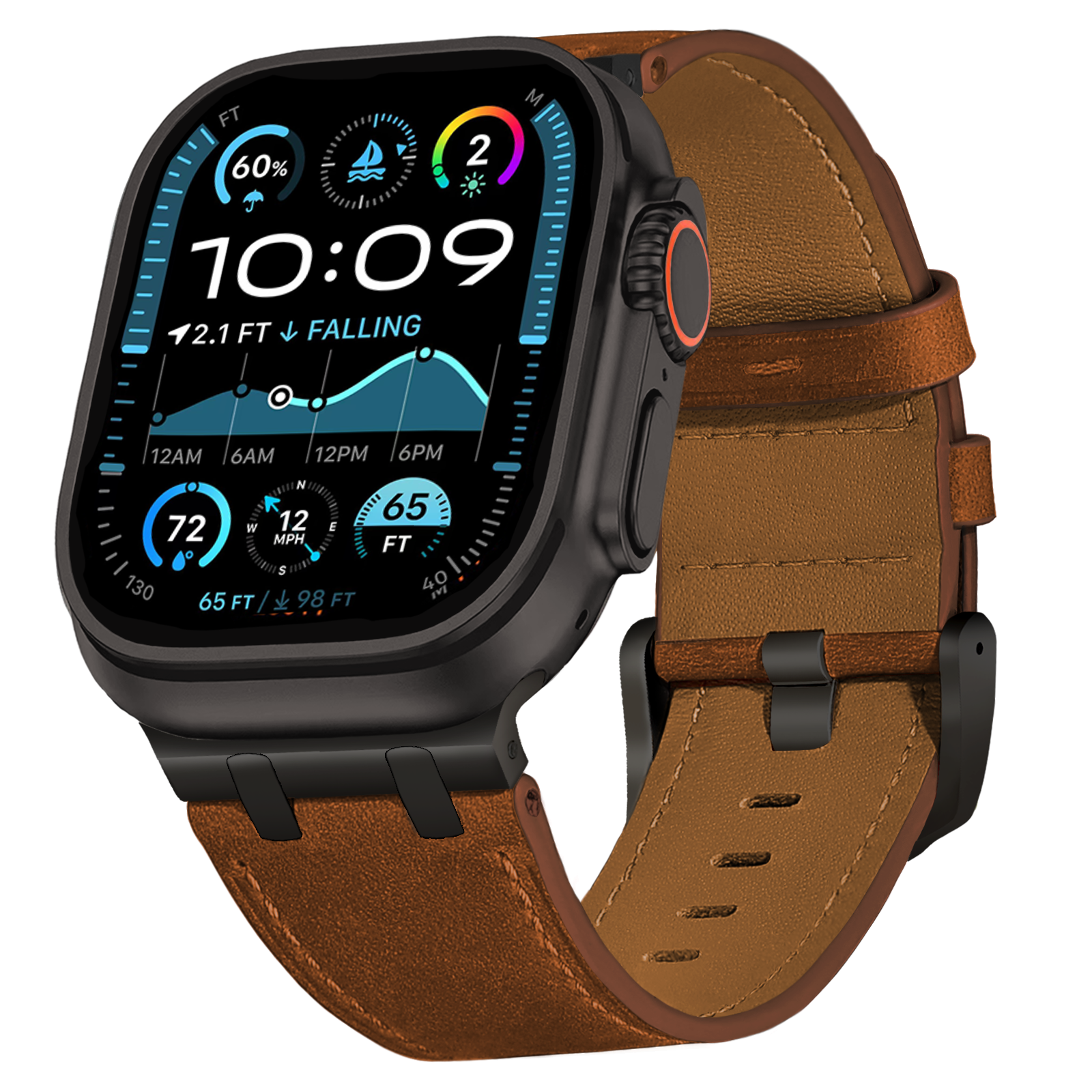 Leather Band for Apple Watch Ultra 2 49mm Series 10 46mm Luxury Strap Sports Bracelet for iWatch 10 9 8 7 6 5 4 SE ultra 44 45mm: Black Green