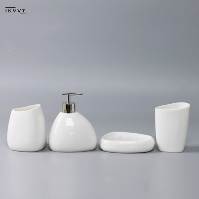 Keramik badeværelsestilbehør sæt sæbedispenser / tandbørsteholder / tumbler / sæbeskål bomuldspindel aromaterapi produkter til badeværelset