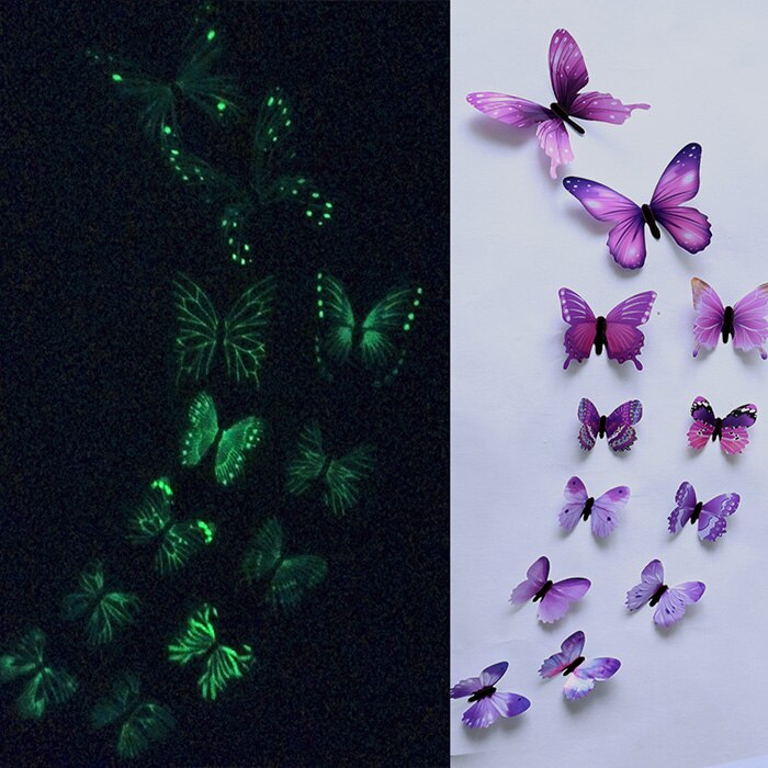 12 Stuks Kinderen Lichtgevende Muursticker Slaapkamer Vlinder 3D Thuis Stickers Voor Kids Party Decoration Glow In The Dark Speelgoed: purple