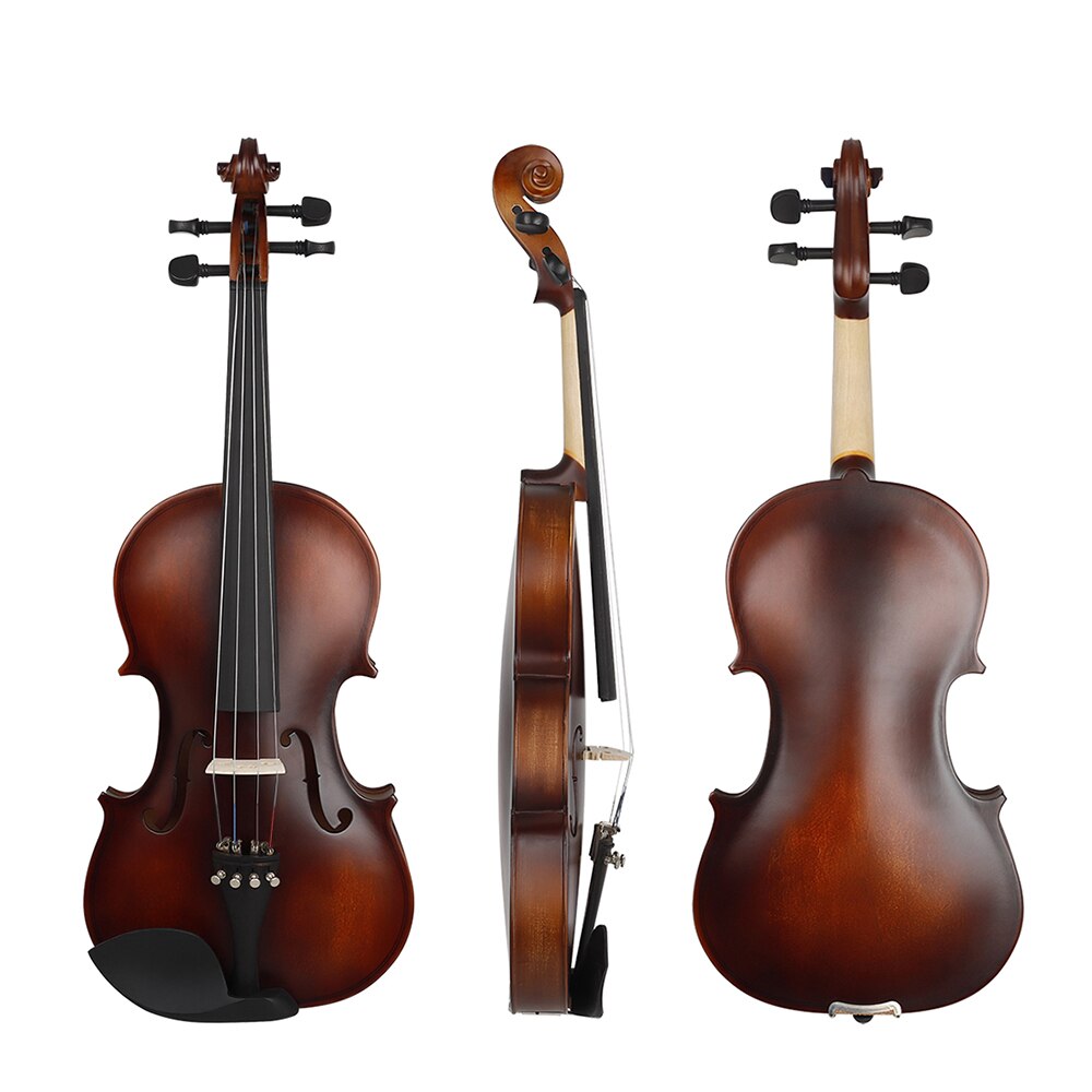 Muslady Full Size 4/4 Violin Basswood Body Head Ebony Fingerboard Pegs Chin Rest Tailpiece for Beginners Student Performer