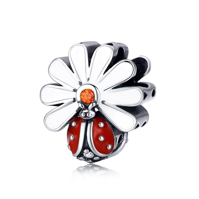 BISAER 925 Sterling Argento di Cristallo Del Fiore della Rosa Del Fiore Del Tulipano Pendenti E Ciondoli Fiore di Magnolia Cerise Perline misura I Braccialetti Gioielli FAI DA TE Che Fanno: ECC1276