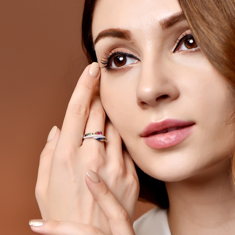 Geometry Jewelry Ring Luxury Charming Women Wedding Color Crystal Ring Exquisite Jewelry Girl