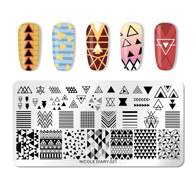 NICOLE DAGBOEK Nail Stempelen Platen Rechthoek Ronde Bloem Grid Plaid Geometrische Afbeelding Print Stencil Nail Template voor Polish Gel: ND021