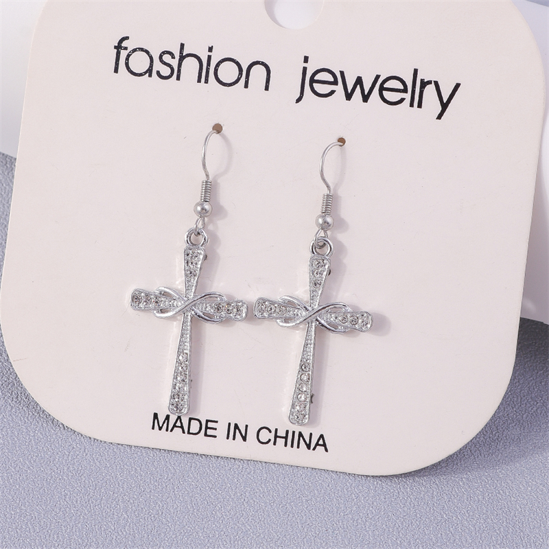 Nuevos pendientes colgantes de Cruz negra para mujer, pendientes de gancho colgantes de Cruz de Metal gótico, accesorios de joyería de para niñas: PLATEADO