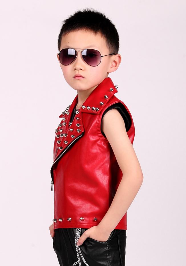 Chicos hip-hop chaqueta de cuero remache chaleco nuevos niños de Ropa de baile chaleco Modis niños ropa Y1234
