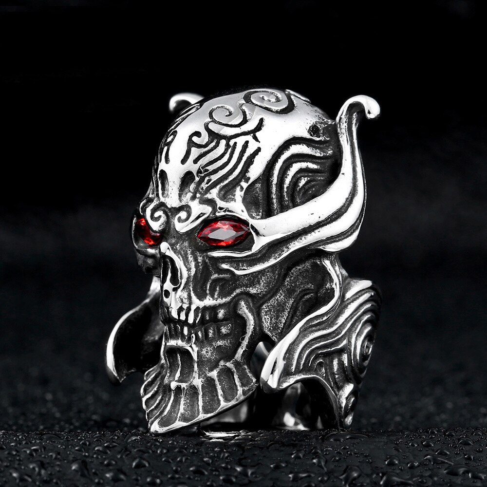 GARO MAKAISENKI Zaruba Skull Ring Biker Red CZ Eye Titanium Steel Punk Gothic Ring Japan Popular Men Retro Jewelry