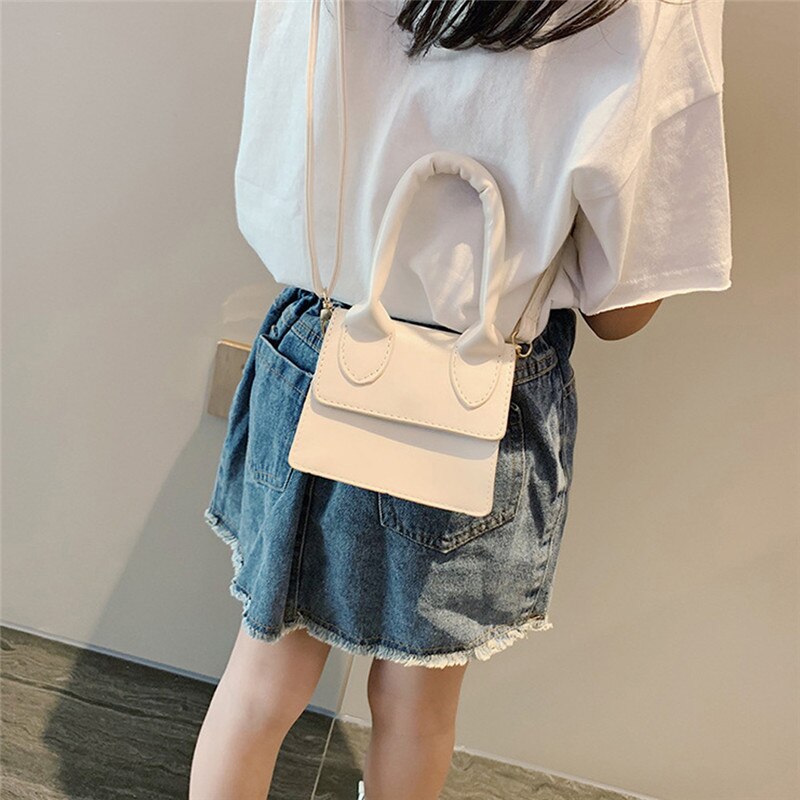 Newest Simple Flap Shoulder Pu Leather Bags For Girls Pure Color Mini Messenger Chest Bags Kids Girls Cross Body Handbags: White