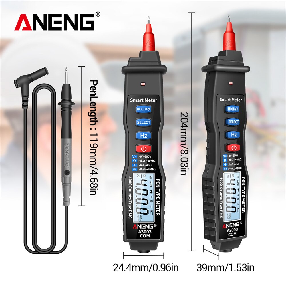 Aneng  a3003 digital pen multimeter 4000 tæller smart meter med ncv ac/dc spændingsmodstand kapacitans testere